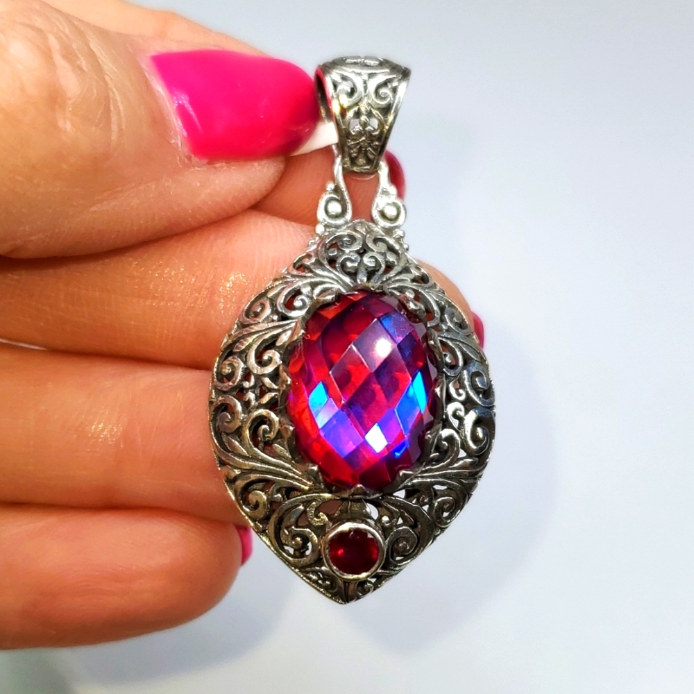 BALI LEGACY Volcanic Quartz Niassa Ruby Pendant in Sterling Silver NWT